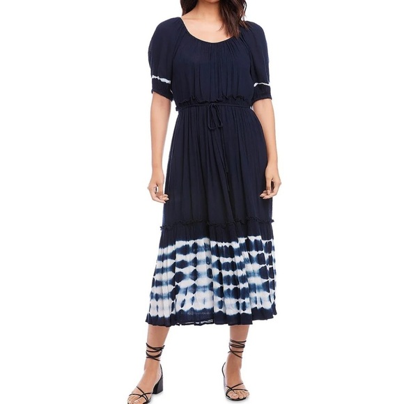 NWT KAREN KANE Short Sleeve Tie Dye  Tie Belt Ruffle Layered Dress Size Small - Picture 1 of 4